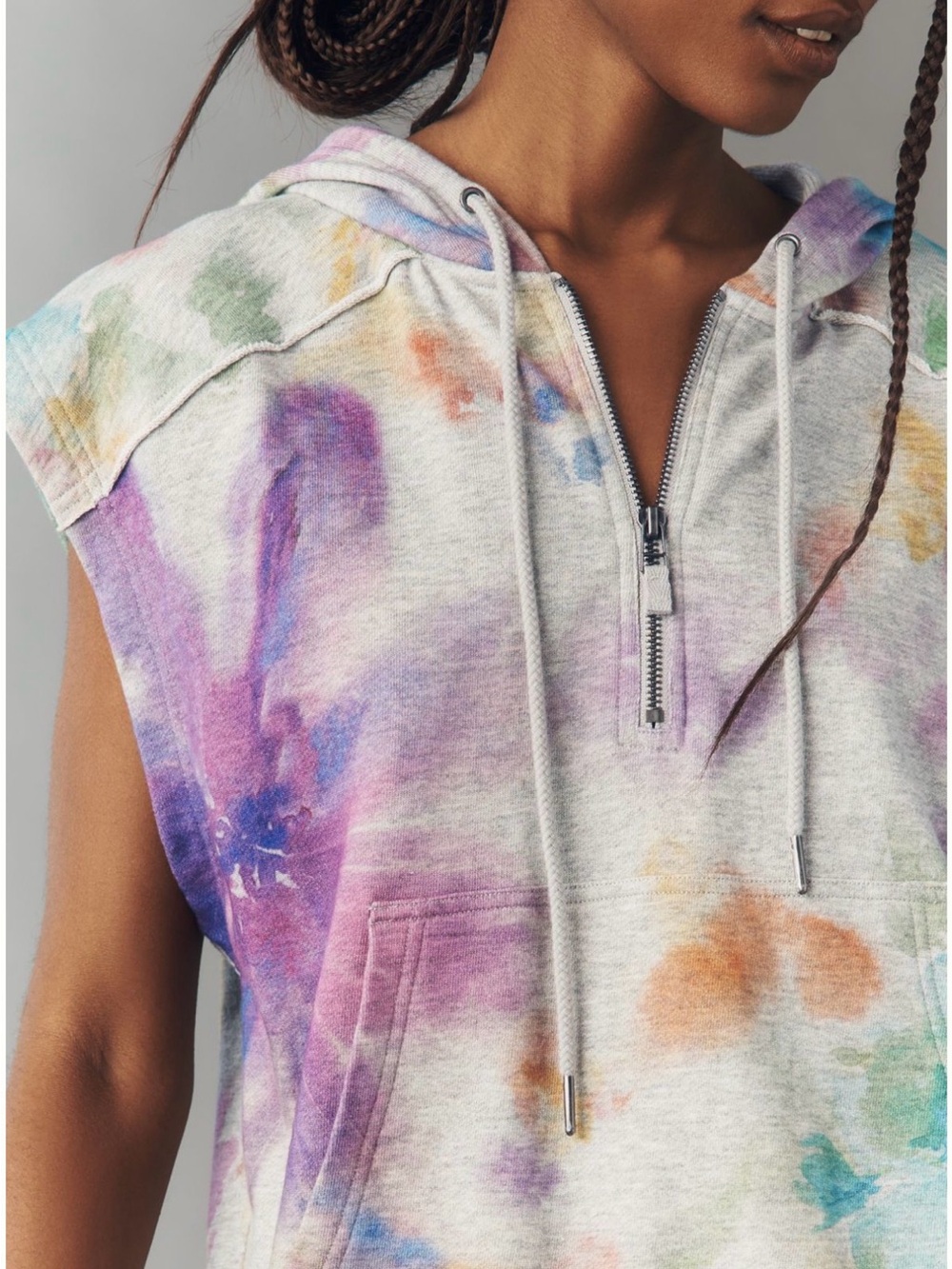 Pilcro Sleeveless Tie-Dye Half-Zip Hoodie in Pastel Multicolor